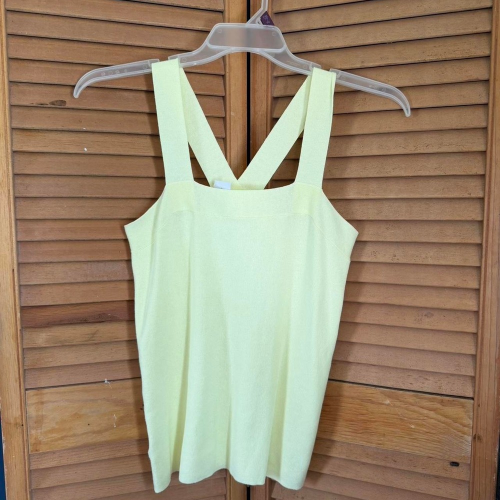 Loft Outlet Women Cross Back Sweater Tank Top Yellow Green V-Neck Size M NWT